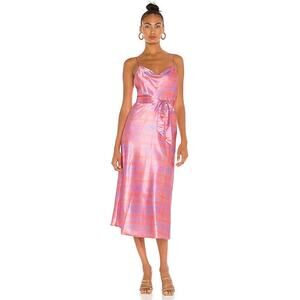 NWT Likely Vittoria Tie Dye Satin Midi Dress Pink Violet Size 6